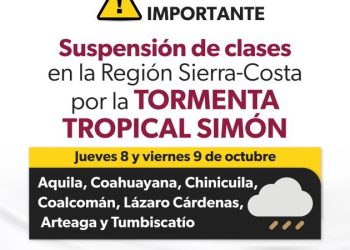 Se suspenden clases presenciales en siete municipios por la tormenta tropical Simón