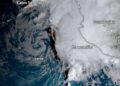 Así se observa la Tormenta Tropical #Vance, principal responsable en provocar lluvias y nubosidad en las últimas horas.