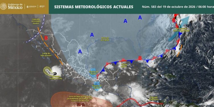 ¡Buenos días! Te compartimos los sistemas meteorológicos que estarán presentes este lunes en territorio nacional, de acuerdo con información de @conagua_clima: